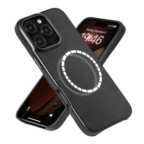 LUCKYCOIN Magnetische Schutzhülle für iPhone 16 Pro 16 cm (6,3 Zoll), kompatibel mit MagSafe kabelloses Laden, Premium-Echtleder-Hülle mit Metallknöpfen, stoßfeste Schutzhülle, schmale Passform von LUCKYCOIN