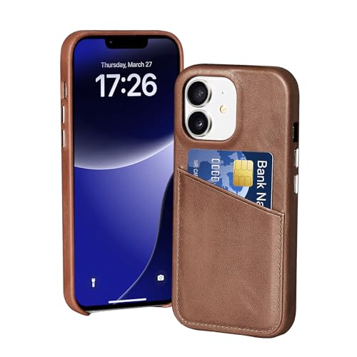LUCKYCOIN Schutzhülle für iPhone 12 Mini, Brieftaschen-Schutzhülle mit Kreditkartenfächern, Retro-Echtleder, mit Metallknöpfen, strapazierfähige, stoßfeste Schutzhülle, erhöhte Einfassung, Braun LUCKYCOIN Schutzhülle für iPhone 12 Mini, Brieftaschen-Schutzhülle mit Kreditkartenfächern, Retro-Echtleder, mit Metallknöpfen, strapazierfähige, stoßfeste Schutzhülle, erhöhte Einfassung, Braun von LUCKYCOIN