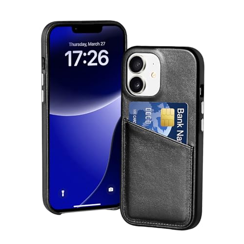 LUCKYCOIN Schutzhülle für iPhone 12 Mini, Brieftaschen-Schutzhülle mit Kreditkartenfächern, Retro-Echtleder, mit Metallknöpfen, strapazierfähige, stoßfeste Schutzhülle, erhöhte Einfassung, Schwarz LUCKYCOIN Schutzhülle für iPhone 12 Mini, Brieftaschen-Schutzhülle mit Kreditkartenfächern, Retro-Echtleder, mit Metallknöpfen, strapazierfähige, stoßfeste Schutzhülle, erhöhte Einfassung, Schwarz von LUCKYCOIN