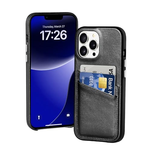 LUCKYCOIN Schutzhülle für iPhone 12 Pro, Brieftaschen-Schutzhülle mit Kreditkartenfächern, Retro-Echtleder, mit Metallknöpfen, strapazierfähige, stoßfeste Schutzhülle, erhöhte Einfassung, Schwarz LUCKYCOIN Schutzhülle für iPhone 12 Pro, Brieftaschen-Schutzhülle mit Kreditkartenfächern, Retro-Echtleder, mit Metallknöpfen, strapazierfähige, stoßfeste Schutzhülle, erhöhte Einfassung, Schwarz von LUCKYCOIN