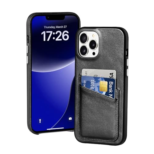 LUCKYCOIN Schutzhülle für iPhone 12 Pro Max mit Kreditkartenfächern, Retro-Echtleder-Schutzhülle mit Metallknöpfen, strapazierfähige, stoßfeste Schutzhülle, erhöhte Einfassung, Schwarz LUCKYCOIN Schutzhülle für iPhone 12 Pro Max mit Kreditkartenfächern, Retro-Echtleder-Schutzhülle mit Metallknöpfen, strapazierfähige, stoßfeste Schutzhülle, erhöhte Einfassung, Schwarz von LUCKYCOIN