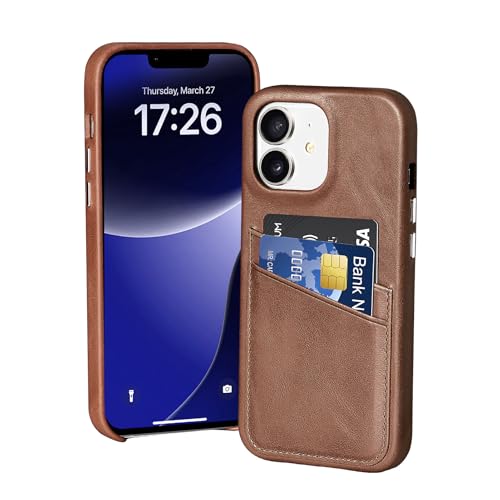 LUCKYCOIN Schutzhülle für iPhone 12 mit Kreditkartenfächern, Retro-Echtleder, mit Metallknöpfen, langlebig, stoßfest, erhöhte Einfassung, Braun LUCKYCOIN Schutzhülle für iPhone 12 mit Kreditkartenfächern, Retro-Echtleder, mit Metallknöpfen, langlebig, stoßfest, erhöhte Einfassung, Braun von LUCKYCOIN