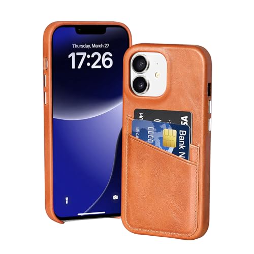 LUCKYCOIN Schutzhülle für iPhone 12 mit Kreditkartenfächern, Retro-Echtleder, mit Metallknöpfen, langlebig, stoßfest, erhöhte Einfassung, Hellbraun LUCKYCOIN Schutzhülle für iPhone 12 mit Kreditkartenfächern, Retro-Echtleder, mit Metallknöpfen, langlebig, stoßfest, erhöhte Einfassung, Hellbraun von LUCKYCOIN
