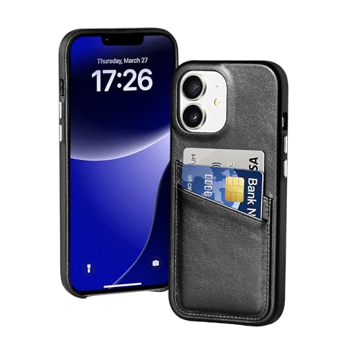 LUCKYCOIN Schutzhülle für iPhone 12 mit Kreditkartenfächern, Retro-Echtleder, mit Metallknöpfen, langlebig, stoßfest, erhöhte Einfassung, Schwarz LUCKYCOIN Schutzhülle für iPhone 12 mit Kreditkartenfächern, Retro-Echtleder, mit Metallknöpfen, langlebig, stoßfest, erhöhte Einfassung, Schwarz von LUCKYCOIN