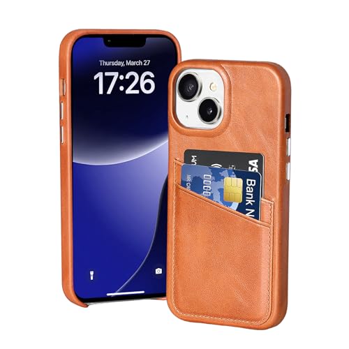 LUCKYCOIN Schutzhülle für iPhone 13 mit Kreditkartenfächern, Retro-Echtleder, mit Metallknöpfen, langlebig, stoßfest, erhöhte Einfassung, Hellbraun LUCKYCOIN Schutzhülle für iPhone 13 mit Kreditkartenfächern, Retro-Echtleder, mit Metallknöpfen, langlebig, stoßfest, erhöhte Einfassung, Hellbraun von LUCKYCOIN