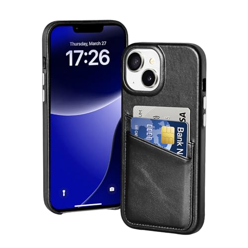 LUCKYCOIN Schutzhülle für iPhone 13 mit Kreditkartenfächern, Retro-Echtleder, mit Metallknöpfen, langlebig, stoßfest, erhöhte Einfassung, Schwarz LUCKYCOIN Schutzhülle für iPhone 13 mit Kreditkartenfächern, Retro-Echtleder, mit Metallknöpfen, langlebig, stoßfest, erhöhte Einfassung, Schwarz von LUCKYCOIN