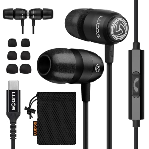 LUDOS Clamor 2 Pro USB C Kopfhörer, 5 Jahre Garantie für iPhone 16 15 Pro Max Plus Samsung Galaxy S24 S23 Ultra S22 S21 FE S20 A53 A54, USB Typ C Ohrhörer mit Mikrofon In-Ear mit Kabel für iPad Pro von LUDOS