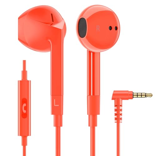 LUDOS FEROX Kopfhörer In Ear Kopfhörer mit Kabel und Mikrofon, 5 Jahre Garantie, In Ear Ohrhörer, 3,5 mm Klinkenstecker Earbuds, Satte Bässe Earphones, Headphones für iPhone, Huawei, Samsung - Koralle von LUDOS