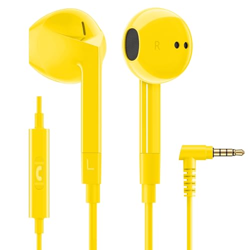 LUDOS FEROX Kopfhörer In Ear Kopfhörer mit Kabel und Mikrofon, 5 Jahre Garantie, In Ear Ohrhörer, 3,5 mm Klinkenstecker Earbuds, Satte Bässe Earphones, Headphones für iPhone, iPad, Samsung - Gelb von LUDOS