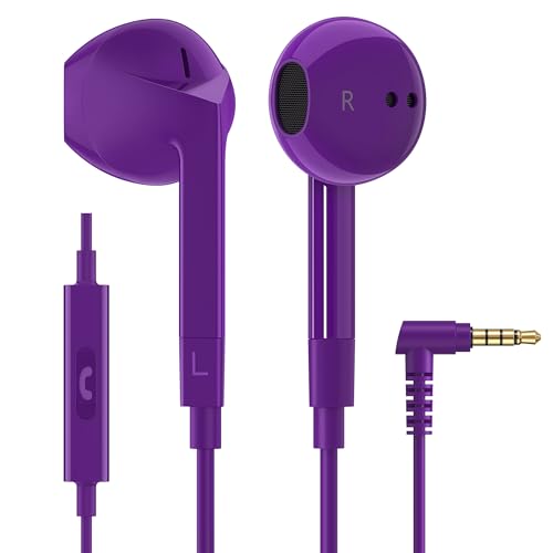 LUDOS FEROX Kopfhörer In Ear Kopfhörer mit Kabel und Mikrofon, 5 Jahre Garantie, In Ear Ohrhörer, 3,5 mm Klinkenstecker Earbuds, Satte Bässe Earphones, Headphones für iPhone, iPad, Samsung - Lila von LUDOS