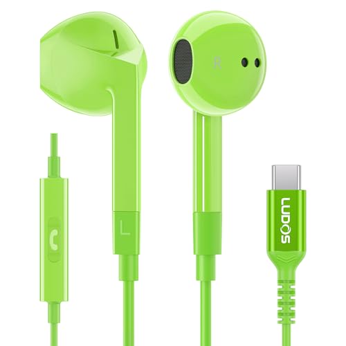 LUDOS FEROX USB C Kopfhörer, 5 Jahre Garantie für iPhone 16 15 Pro Max Plus Samsung Galaxy S24 S23 Ultra S22 S21 FE S20 A53 A54, USB Typ C Ohrhörer mit Mikrofon In-Ear mit Kabel für iPad Pro - Grün von LUDOS