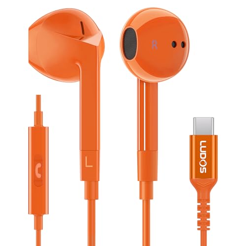 LUDOS FEROX USB C Kopfhörer, 5 Jahre Garantie für iPhone 16 15 Pro Max Plus Samsung Galaxy S24 S23 Ultra S22 S21 FE S20 A53 A54, USB Typ C Ohrhörer mit Mikrofon In-Ear mit Kabel für iPad Pro - Orange von LUDOS