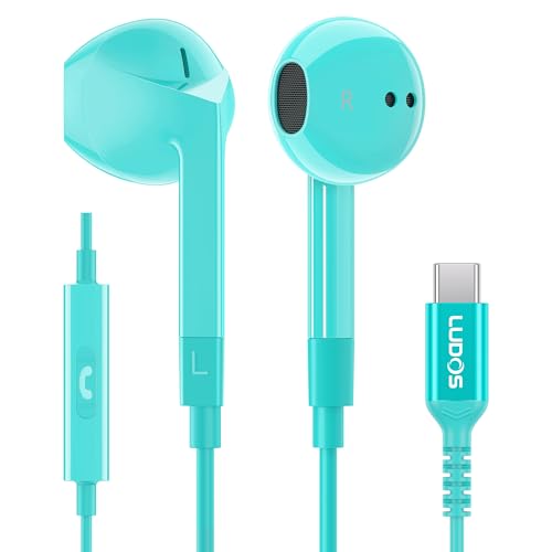 LUDOS FEROX USB C Kopfhörer, 5 Jahre Garantie für iPhone 16 15 Pro Max Plus Samsung Galaxy S24 S23 Ultra S22 S21 FE S20 A53 A54, USB Typ C Ohrhörer mit Mikrofon In-Ear mit Kabel für iPad Pro - Trkis von LUDOS