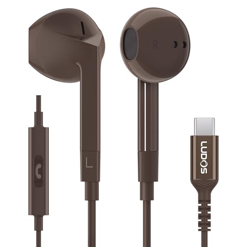 LUDOS FEROX USB C Kopfhörer, 5 Jahre Garantie für iPhone 16 15 Pro Max Plus Samsung Galaxy S24 S23 Ultra S22 S21 FE S20 A53 A54, USB Typ C Ohrhörer mit Mikrofon In-Ear mit Kabel für iPad Pro - Braun von LUDOS