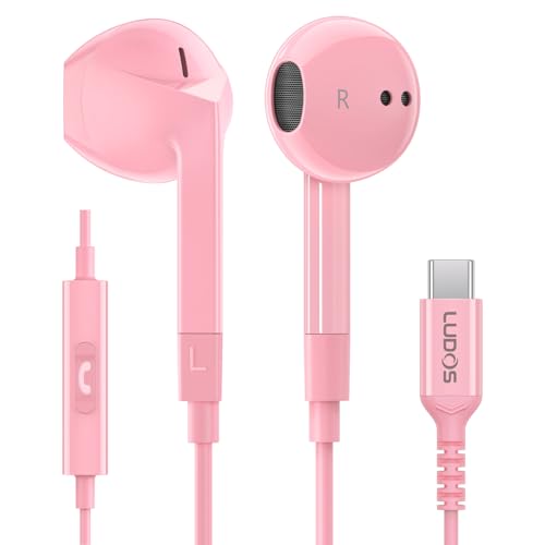 LUDOS FEROX USB C Kopfhörer, 5 Jahre Garantie für iPhone 16 15 Pro Max Plus Samsung Galaxy S24 S23 Ultra S22 S21 FE S20 A53 A54, USB Typ C Ohrhörer mit Mikrofon In-Ear mit Kabel für iPad Pro - Rosa von LUDOS