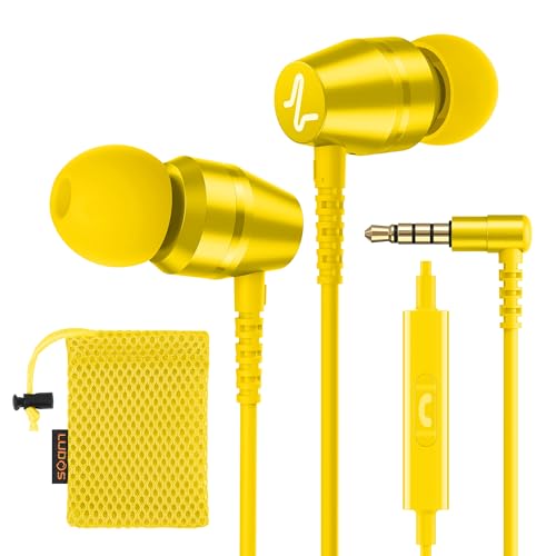 LUDOS OMNITONE Kopfhörer In Ear Kopfhörer mit Kabel und Mikrofon, 5 Jahre Garantie, In Ear Ohrhörer, 3,5 mm Klinkenstecker Earbuds, Satte Bässe Earphones, Headphones für iPhone, iPad - Gelb von LUDOS