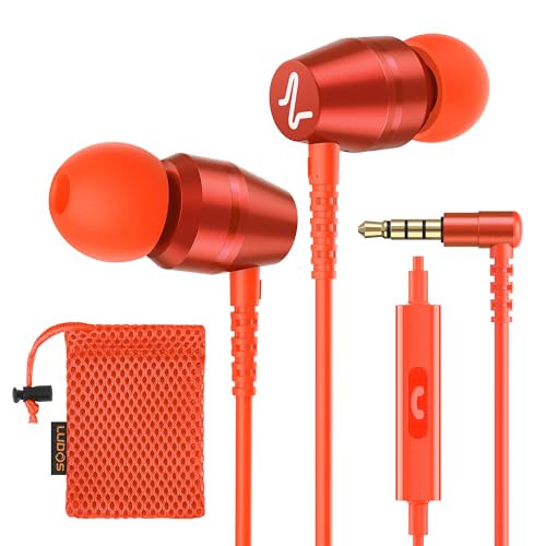 LUDOS OMNITONE Kopfhörer In Ear Kopfhörer mit Kabel und Mikrofon, 5 Jahre Garantie, In Ear Ohrhörer, 3,5 mm Klinkenstecker Earbuds, Satte Bässe Earphones, Headphones für iPhone, iPad - Koralle von LUDOS