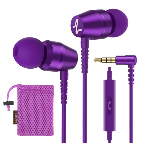 LUDOS OMNITONE Kopfhörer In Ear Kopfhörer mit Kabel und Mikrofon, 5 Jahre Garantie, In Ear Ohrhörer, 3,5 mm Klinkenstecker Earbuds, Satte Bässe Earphones, Headphones für iPhone, iPad, Samsung - Lila von LUDOS