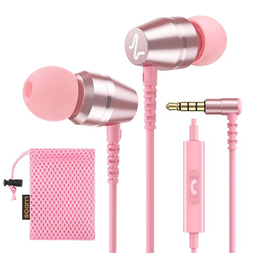 LUDOS OMNITONE Kopfhörer In Ear Kopfhörer mit Kabel und Mikrofon, 5 Jahre Garantie, In Ear Ohrhörer, 3,5 mm Klinkenstecker Earbuds, Satte Bässe Earphones, Headphones für iPhone, iPad, Samsung - Rosa von LUDOS