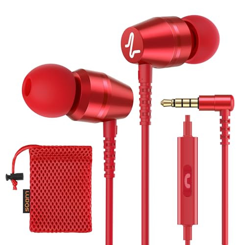 LUDOS OMNITONE Kopfhörer In Ear Kopfhörer mit Kabel und Mikrofon, 5 Jahre Garantie, In Ear Ohrhörer, 3,5 mm Klinkenstecker Earbuds, Satte Bässe Earphones, Headphones für iPhone, iPad, Samsung - Rot von LUDOS
