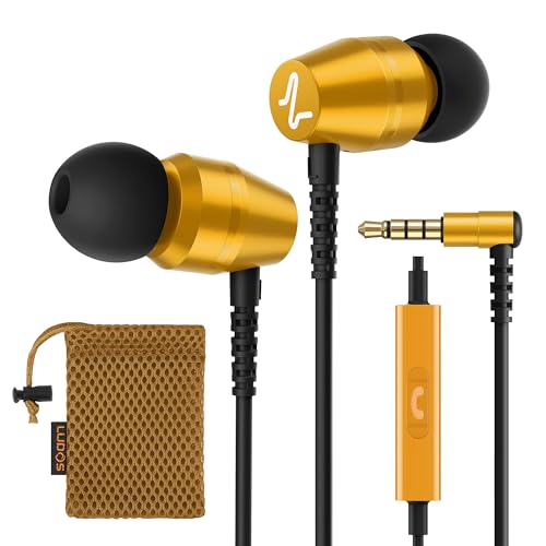 LUDOS OMNITONE Kopfhörer In Ear Kopfhörer mit Kabel und Mikrofon, 5 Jahre Garantie, In Ear Ohrhörer, 3,5 mm Klinkenstecker Earbuds, Satte Bässe Earphones, Headphones für iPhone, iPad, Samsung - Gold von LUDOS