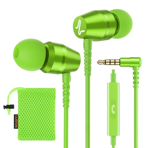 LUDOS OMNITONE Kopfhörer In Ear Kopfhörer mit Kabel und Mikrofon, 5 Jahre Garantie, In Ear Ohrhörer, 3,5 mm Klinkenstecker Earbuds, Satte Bässe Earphones, Headphones für iPhone, iPad, Samsung - Grün von LUDOS