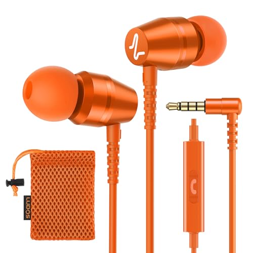 LUDOS OMNITONE Kopfhörer In Ear Kopfhörer mit Kabel und Mikrofon, 5 Jahre Garantie, In Ear Ohrhörer, 3,5 mm Klinkenstecker Earbuds, Satte Bässe Earphones, Headphones für iPhone, iPad - Orange von LUDOS