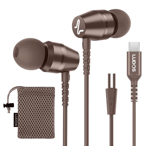 LUDOS OMNITONE USB C Kopfhörer, 5 Jahre Garantie für iPhone 16 15 Pro Max Plus Samsung Galaxy S24 S23 Ultra S22 S21 FE S20 A53 A54, USB Typ C Ohrhörer mit Mikrofon In-Ear mit Kabel für iPad - Braun von LUDOS
