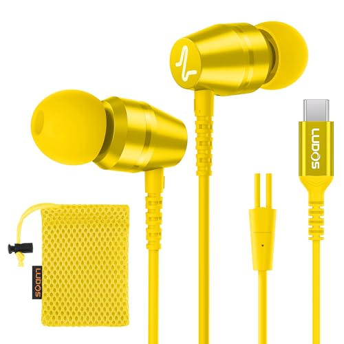 LUDOS OMNITONE USB C Kopfhörer, 5 Jahre Garantie für iPhone 16 15 Pro Max Plus Samsung Galaxy S24 S23 Ultra S22 S21 FE S20 A53 A54, USB Typ C Ohrhörer mit Mikrofon In-Ear mit Kabel für iPad - Gelb von LUDOS