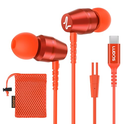 LUDOS OMNITONE USB C Kopfhörer, 5 Jahre Garantie für iPhone 16 15 Pro Max Plus Samsung Galaxy S24 S23 Ultra S22 S21 FE S20 A53 A54, USB Typ C Ohrhörer mit Mikrofon In-Ear mit Kabel für iPad - Koralle von LUDOS