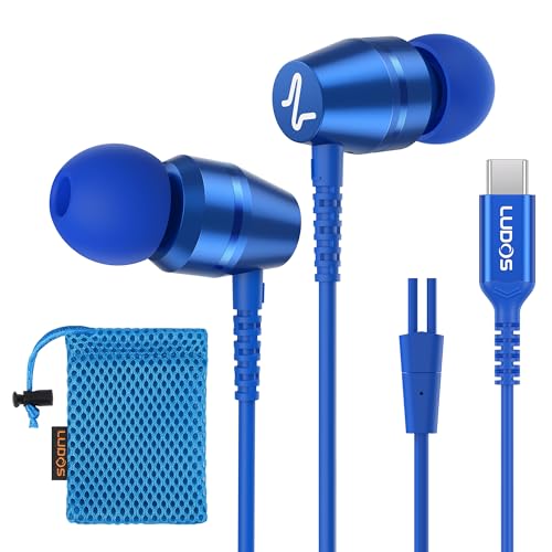 LUDOS OMNITONE USB C Kopfhörer, 5 Jahre Garantie für iPhone 16 15 Pro Max Plus Samsung Galaxy S24 S23 Ultra S22 S21 FE S20 A53 A54, USB Typ C Ohrhörer mit Mikrofon In-Ear mit Kabel für iPad - Blau von LUDOS