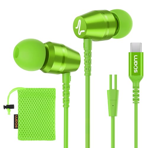 LUDOS OMNITONE USB C Kopfhörer, 5 Jahre Garantie für iPhone 16 15 Pro Max Plus Samsung Galaxy S24 S23 Ultra S22 S21 FE S20 A53 A54, USB Typ C Ohrhörer mit Mikrofon In-Ear mit Kabel für iPad - Grün von LUDOS