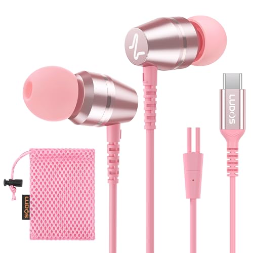 LUDOS OMNITONE USB C Kopfhörer, 5 Jahre Garantie für iPhone 16 15 Pro Max Plus Samsung Galaxy S24 S23 Ultra S22 S21 FE S20 A53 A54, USB Typ C Ohrhörer mit Mikrofon In-Ear mit Kabel für iPad - Rosa von LUDOS