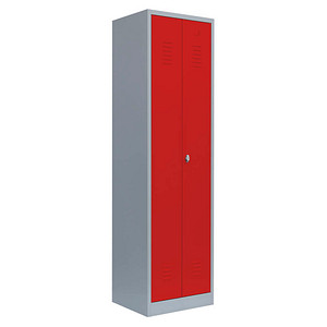 LÜLLMANN Putzmittelschrank 510724 feuerrot, lichtgrau 60,0 x 50,0 x 180,0 cm, aufgebaut von LÜLLMANN