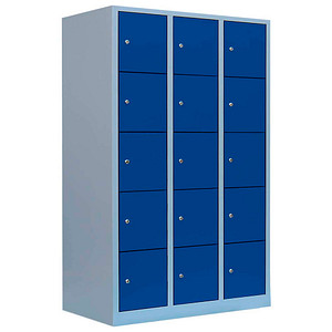 LÜLLMANN Schließfachschrank enzianblau, lichtgrau 523931, 15 Schließfächer 118,5 x 50,0 x 190,0 cm von LÜLLMANN