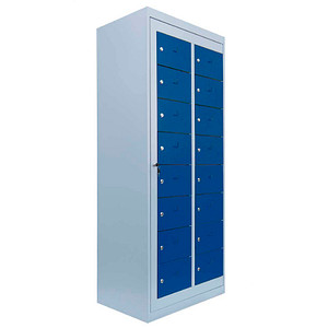 LÜLLMANN Schließfachschrank enzianblau, lichtgrau 526281, 16 Schließfächer 74,0 x 50,0 x 180,0 cm von LÜLLMANN