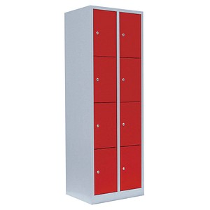 LÜLLMANN Schließfachschrank lichtgrau, feuerrot 520424, 8 Schließfächer 60,0 x 50,0 x 180,0 cm von LÜLLMANN