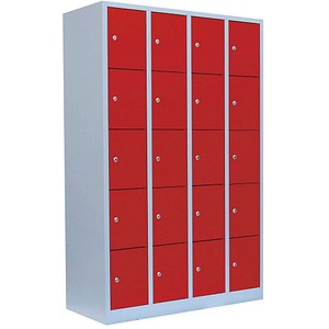 LÜLLMANN Schließfachschrank lichtgrau, feuerrot 520544, 20 Schließfächer 117,0 x 50,0 x 180,0 cm von LÜLLMANN
