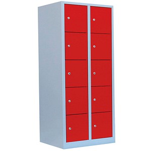 LÜLLMANN Schließfachschrank lichtgrau, feuerrot 523524, 10 Schließfächer 80,0 x 50,0 x 180,0 cm von LÜLLMANN