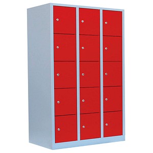 LÜLLMANN Schließfachschrank lichtgrau, feuerrot 523534, 15 Schließfächer 118,5 x 50,0 x 180,0 cm von LÜLLMANN