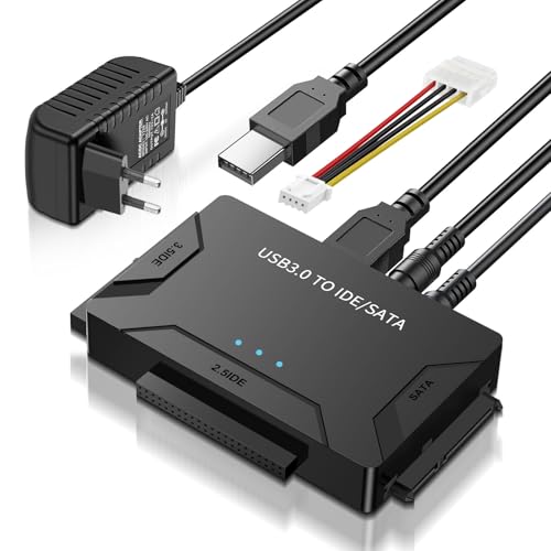 LUIRSAY IDE/SATA auf USB 3.0 Festplatte Adapter Externe Für 2,5/3,5 Zoll IDE SATA HDD Festplatte-Adapter Für Windows 11/10/8/7/XP/Vista, Mac OS, Linux Mit SATA-Kabel,USB-Kabel,2A Netzteil von LUIRSAY