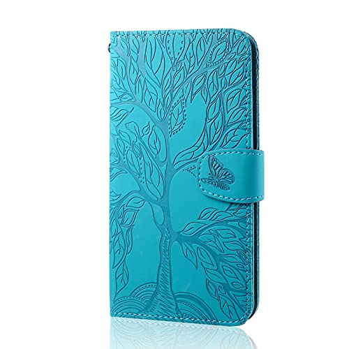 LUCASI Samsung Galaxy A52 Hülle,Baum Muster PU Leder Schutzhülle Brieftasche Flip Case Stand Handyhülle mit [Kartenfächer][Magnetverschluss] [Standfunktion] für Galaxy A52 4G/5G(6.5")-Blau von LUKASI
