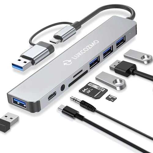 Aktualisierter USB-Hub, USB-C-Hub, USB-Splitter-Port-Verlängerung, 7-in-1, USB-3.0-Hub, USB-Adapter und USB-C-Splitter, 4 USB 1, USBC TF/SD Kartenleser, Audio-Ausgang, kompatibel mit MacBook/Pad Aktualisierter USB-Hub, USB-C-Hub, USB-Splitter-Port-Verlängerung, 7-in-1, USB-3.0-Hub, USB-Adapter und USB-C-Splitter, 4 USB 1, USBC TF/SD Kartenleser, Audio-Ausgang, kompatibel mit MacBook/Pad von LUKCOZMO