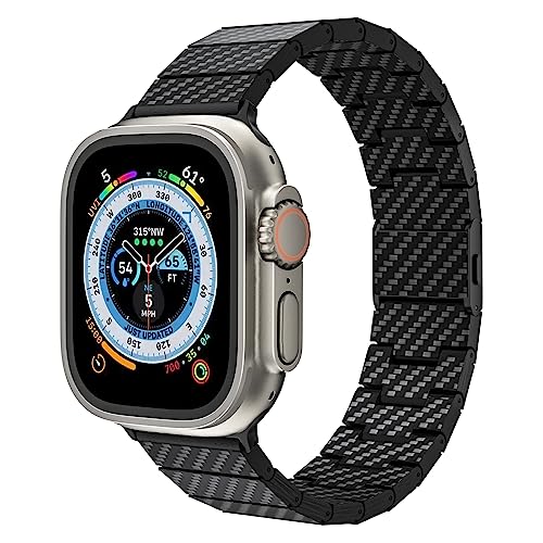 LULULOOK Carbon Armband für Apple Watch Ultra 2/Ultra 49mm 46mm 45m 44mm 42mm, 100% Rein Kohlefaser Ersatzarmbänder mit Doppelt Magnetisch Spange Kompatibel mit iWatch 10 9 8 7 6 SE 5 4 3 2 1 Series von LULULOOK