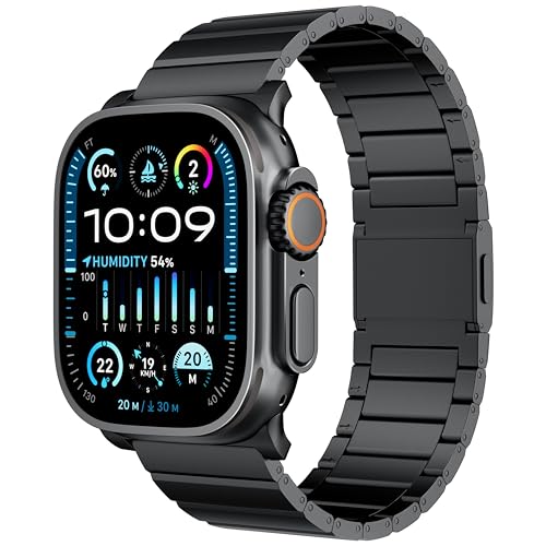 Titan Schwarz Magnetisch Armband für Apple Watch Ultra 2/49mm, Titanium Einstellbar 6.0mm Mikro Link Ersatzarmbänder mit DLC Kratzfeste Beschichtung für iWatch von LULULOOK