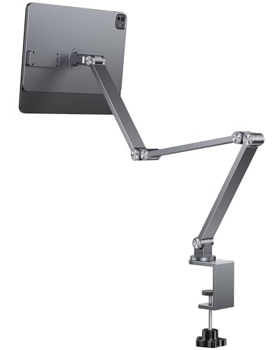 LULULOOK Magnetisch Kabelloses Aufladen Ständer für iPad Pro 11'' M4 (2024), Aluminium 360° Einstellbar Faltbar iPad Pro Arm Halterung, 18W Aufladen Tablet Halterung mit 2M USB C Kabel von LULULOOK