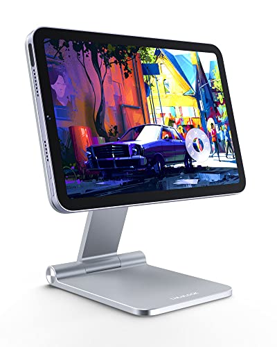 LULULOOK Magnetisch iPad Mini 7 Ständer, Faltbarer Verstellbarer Tragbarer iPad Mini Halterung, 360° Drehbarer Aluminium Tablet Halter für Apple iPad Mini (A17 Pro), iPad Mini 6 (8.3" 2021), Silber von LULULOOK