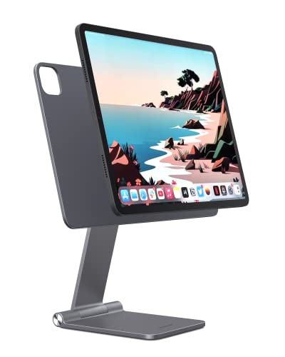 LULULOOK Magnetisch iPad Pro Ständer, Verstellbarer Faltbarer iPad 12.9 Ständer, 360° Drehbar Tragbarer Aluminium iPad Halterung für Apple iPad Pro 12.9 Zoll 3rd/4th/5th/6th Gen von LULULOOK