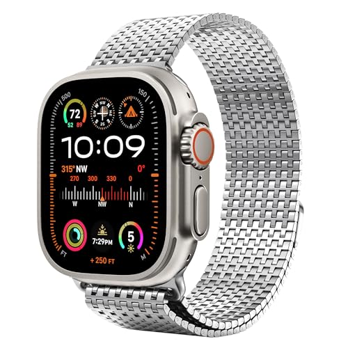 LULULOOK Milanese Armband Kompatibel mit Apple Watch Armband 49mm 45mm 44mm 42mm, Prämie Magnetisch Edelstahl Metall Mesh Armbänd für iWatch Ultra Series 9 8 7 6 SE 5 4 3 2 1 Herren Damen von LULULOOK