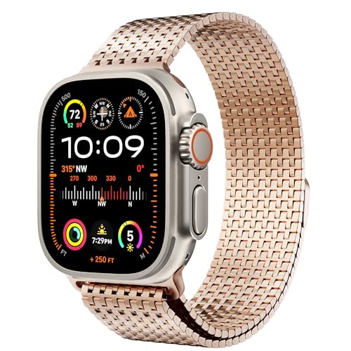 LULULOOK Milanese Armband Kompatibel mit Apple Watch Armband 49mm 45mm 44mm 42mm, Prämie Magnetisch Edelstahl Metall Mesh Armbänd für iWatch Ultra Series 9 8 7 6 SE 5 4 3 2 1 Herren Damen von LULULOOK